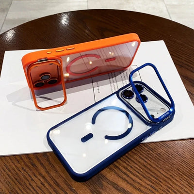 Magnetic Clear Phone Case for Apple iPhone 17 Air 16 15 14 Plus 13 12 11 Pro Max Transparent Camera Kickstand Protective Cover