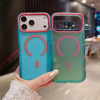Dopamine Color Block Magnetic Phone Case for iPhone 17/17 Pro Max,16 Pro, 15 14, 13 Translucent Matte Full-Coverage Shockproof Cover with Raised Camera Protection, Compatible with MagSafe Wireless Charging