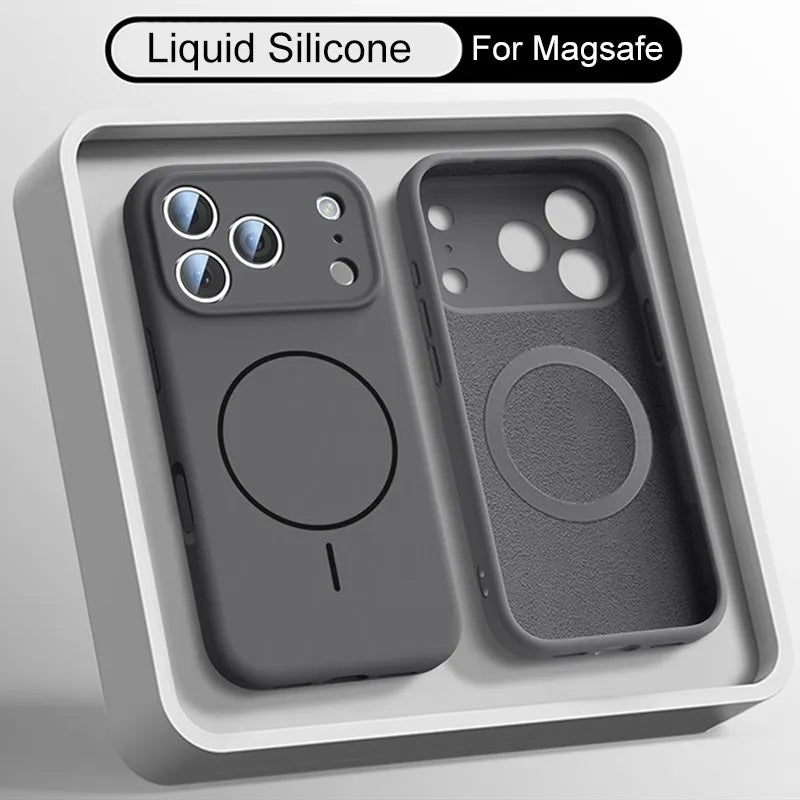 Luxury Liquid Silicone Case for iPhone 18 17 Air 16 16E 15 14 13 12 11 Pro Max Soft For Magsafe Magnet Shockproof Matte Cover