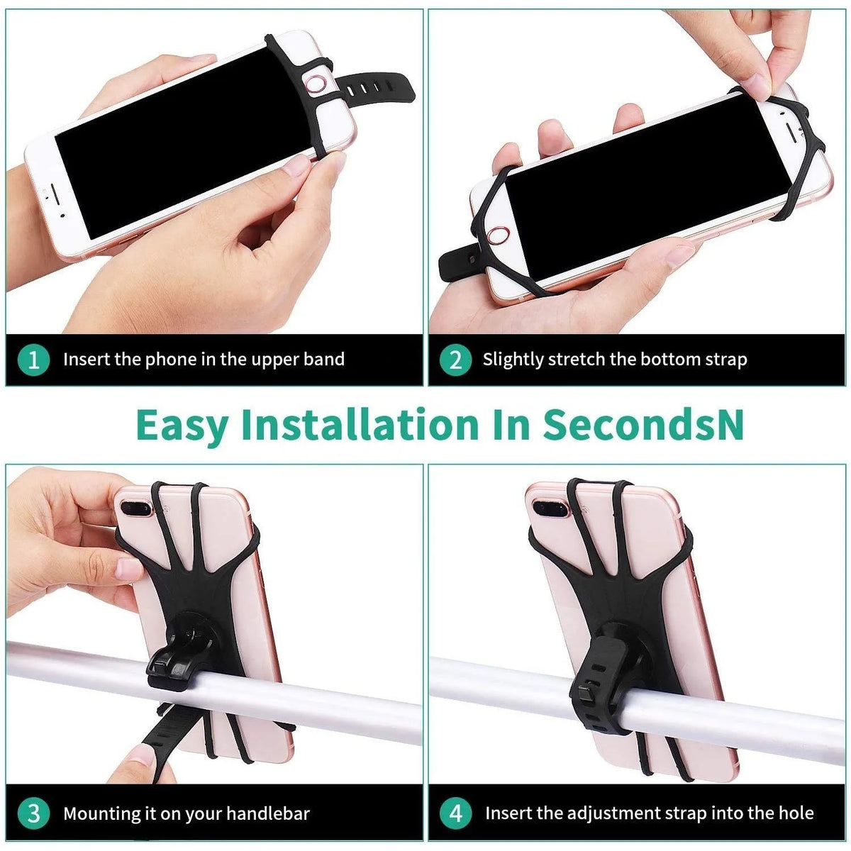 Safe 360 Rotatable Silicone Anti Slip Bike Motorcycle Phone Holder Pull Type Bracket for All Phones Stand Kit Set Case