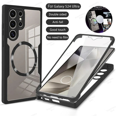 360° Full Shockproof Case for Samsung Galaxy S26 S25 S24 S23 S22  Ultra Plus FE Wireless Charging Transparent Cover