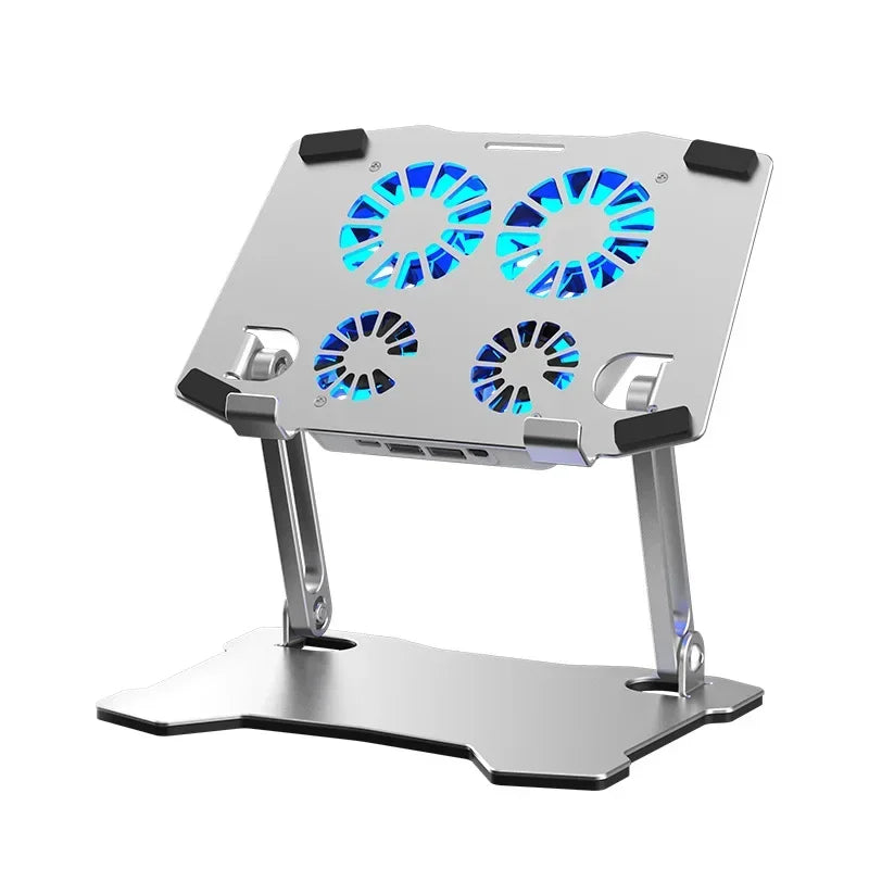 X16 Aluminum Alloy Multi-functional Adjustable Bracket Radiator Folding Telescopic Stand with 4 Cooling Fans for IPad Universal
