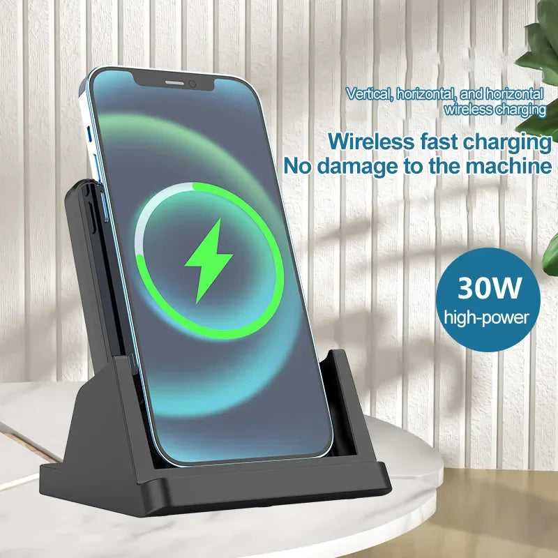 Fast Wireless Charger Pad + Holder for iPhone 17 15 14 13 12 11 Pro Max XR Samsung Galaxy Xiaomi Wireless Charging Dock Station