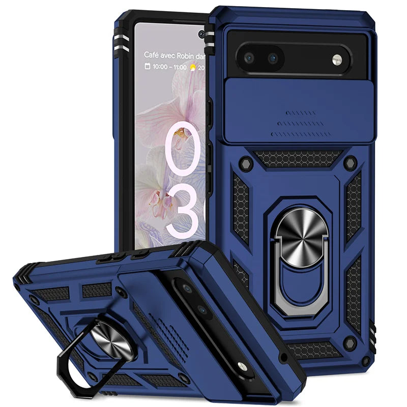 Durable Armor Slide Lens Full Protect Cover for Google Pixel 10 9 8 7 6 A Pro XL 360 Metal Magnetic Ring Holder Shockproof Case