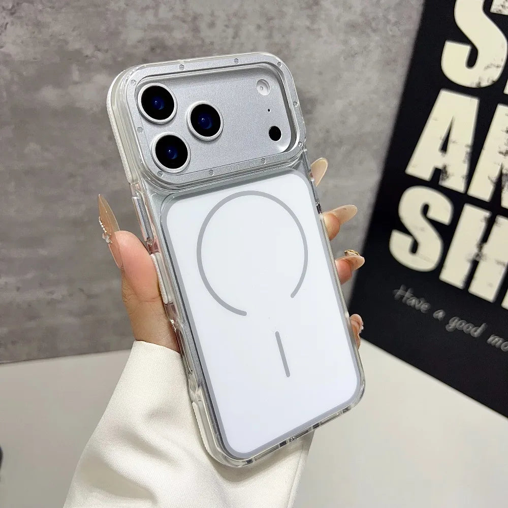 Luxury Two Tone Border Transparent Strong Magnetic Case for IPhone 18 Pro Max 17 Pro 16 15 14 13 12 Pro Max For Magsafe Cover