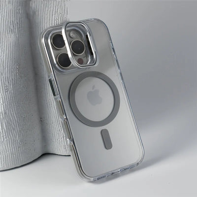 Luxury Camera Lens Holder Clear for Wireless Charge Magsafe Cases For iPhone 18Pro 17 16 15Pro Max Clear Shockproof Cover