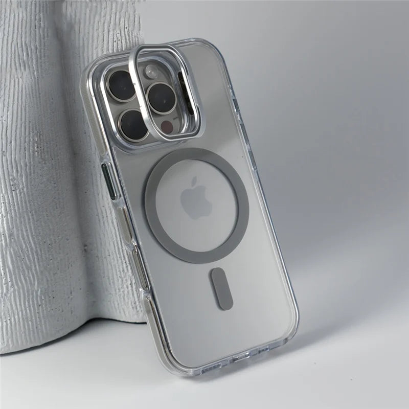 Luxury Camera Lens Holder Clear for Wireless Charge Magsafe Cases For iPhone 18Pro 17 16 15Pro Max Clear Shockproof Cover