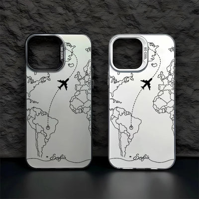 Planes Travel World Map Cover Phone Case For iPhone Apple 16 15 14 12 13 11 Pro 8 7 SE Plus X XS Max Clear Hard Case Funda