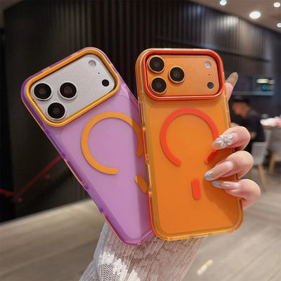 Dopamine Color Block Magnetic Phone Case for iPhone 17/17 Pro Max,16 Pro, 15 14, 13 Translucent Matte Full-Coverage Shockproof Cover with Raised Camera Protection, Compatible with MagSafe Wireless Charging