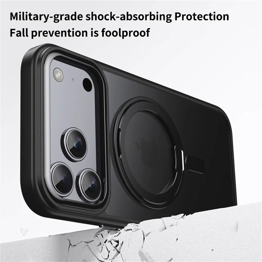 Luxury For Magsafe 360 Rotating Magnetic Stand Phone Case for iPhone 17 16 15 Pro Max 14 13 12 11 Metal Ring Fold Bracket Cover