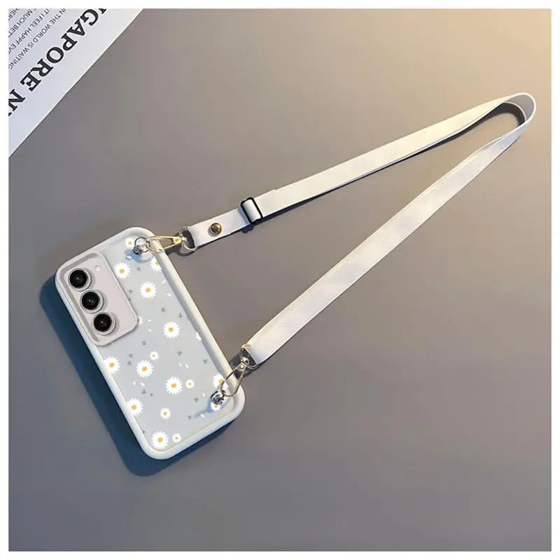 S 23 White Flower New Sky Eye Lanyard Phone Case For Samsung S23 S23FE S24 S24Plus S23Plus S21FE S22Plus S21 S22 S23Ultra Cover