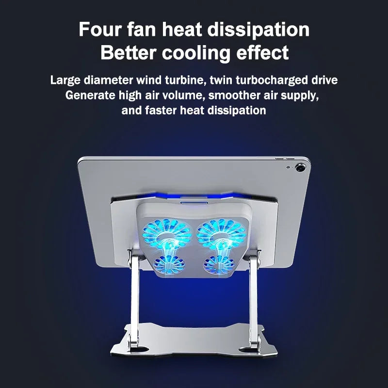 X16 Aluminum Alloy Multi-functional Adjustable Bracket Radiator Folding Telescopic Stand with 4 Cooling Fans for IPad Universal
