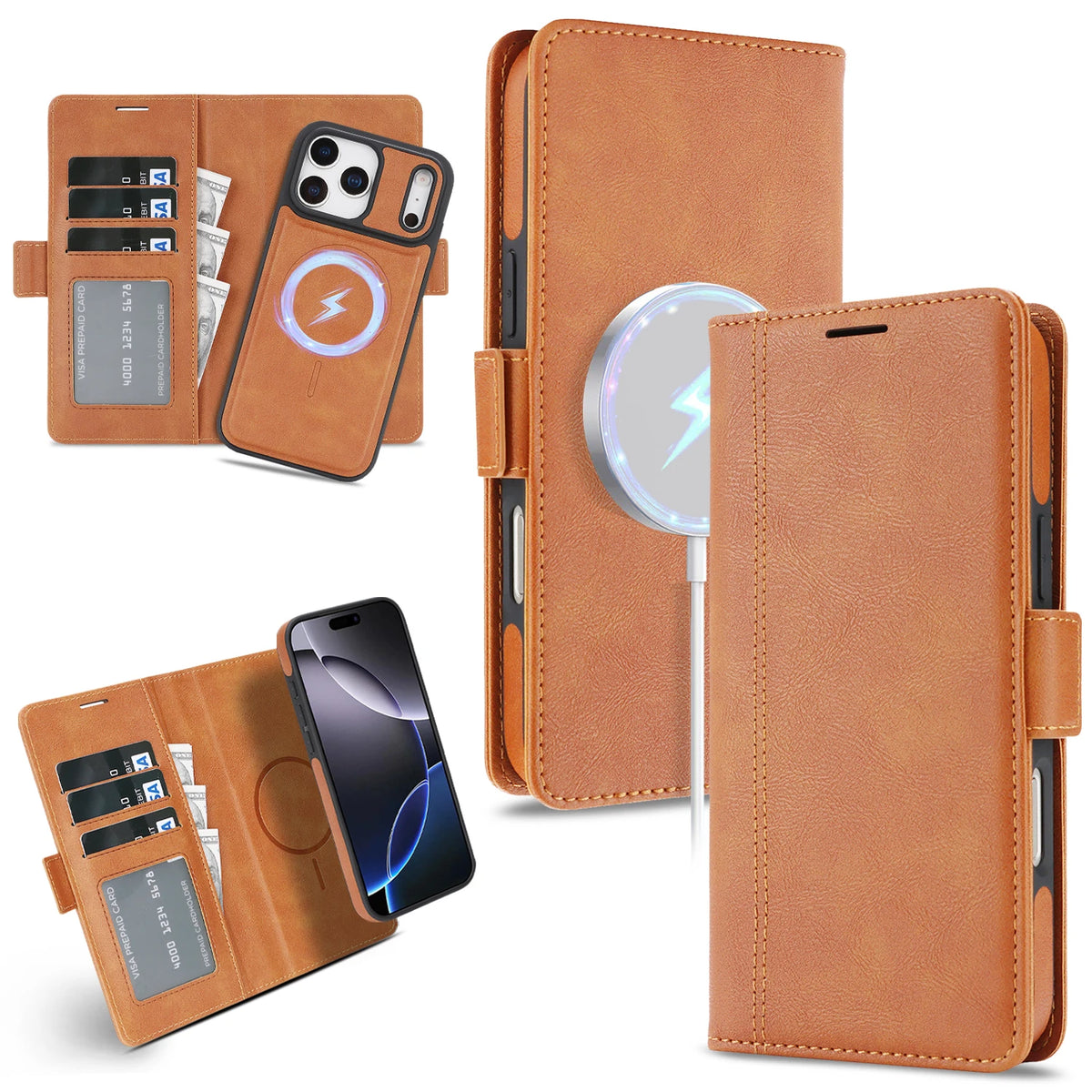 2-in-1 Detachable Leather Wallet Case for iPhone 18 17 16 15 14 13 12 Pro Max 17e 16e Magnetic Luxury Business Protective Cover