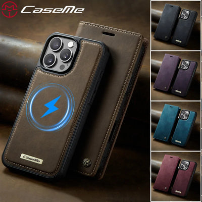 Magnetic Flip Leather Phone Case for iPhone 17 Pro Max 17E Air 16 Plus 15 14 13 12 11 Wireless Charging Wallet Cards Cover Coque