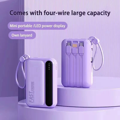 Lenovo 500000mAh Fast Charge Power Bank Portable Large Capacity 4 Built‑in Cables Backup Battery for Smartphones Daily Outdoor