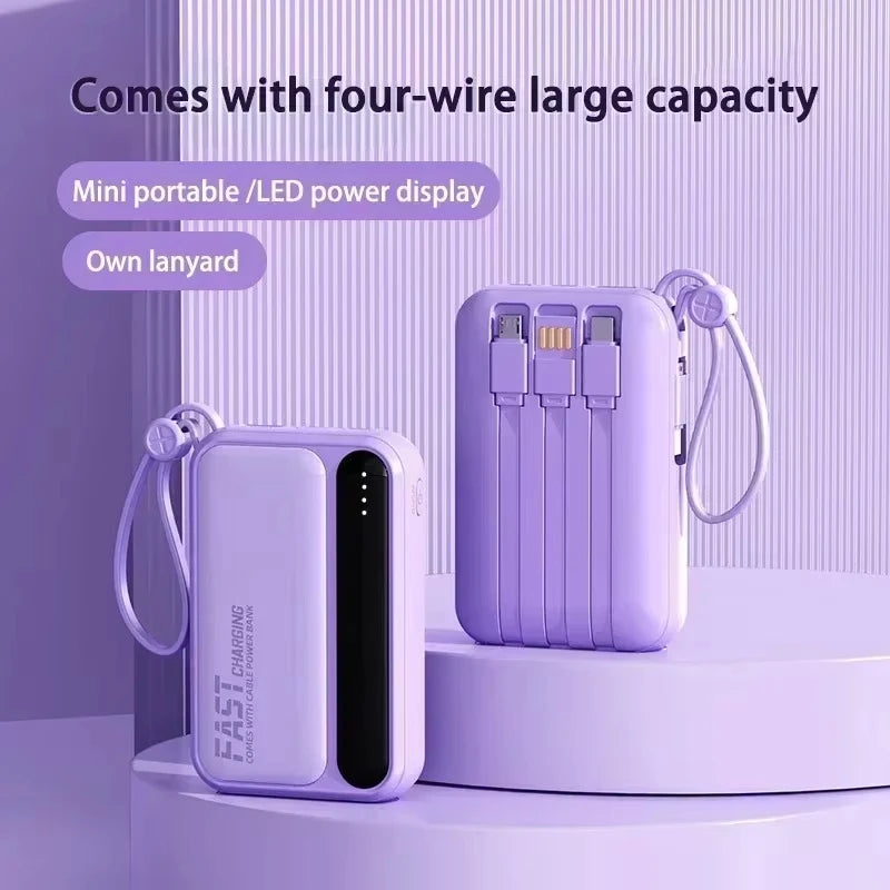 Lenovo 500000mAh Fast Charge Power Bank Portable Large Capacity 4 Built‑in Cables Backup Battery for Smartphones Daily Outdoor