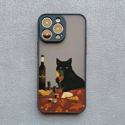 Luxury Funny Cartoon Black Cat Phone Case For iPhone 17 16 15 14 13 12 11 Pro Max Mini 7 8 Plus SE Shockproof Matte Hard Cover