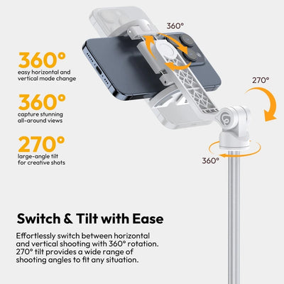 Ulanzi TT88 Overhead Selfie Stick 1.44M with MagSafe Clamp Photograph Tripod for Phone Livestreaming Vlog with Remote Control