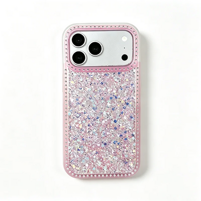 Luxury Dense Colorful Glitter Rhinestone Trim Phone Case, High Shine Glam Sparkling Crystal Decor Protective Cover Compatible with iPhone 11 12 13 14 15 16 17 Series