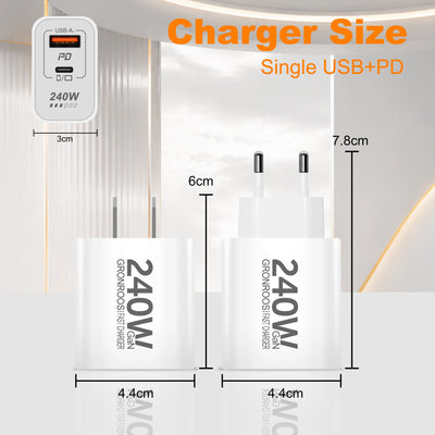 240W GaN PD USB C Charger For iPhone 17 16 15 14 13 12 Pro Max Phone QC 3.0 PD 3.0 USB Type C Fast Charging for Xiaomi poco iPad