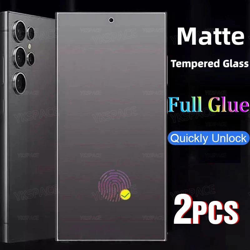 2Pcs Fingerprint Unlocking 0.2mm Matte 9H Tempered Glass Film For Samsung Galaxy S25 S24 FE Ultra S23 S22 Plus Screen Protector