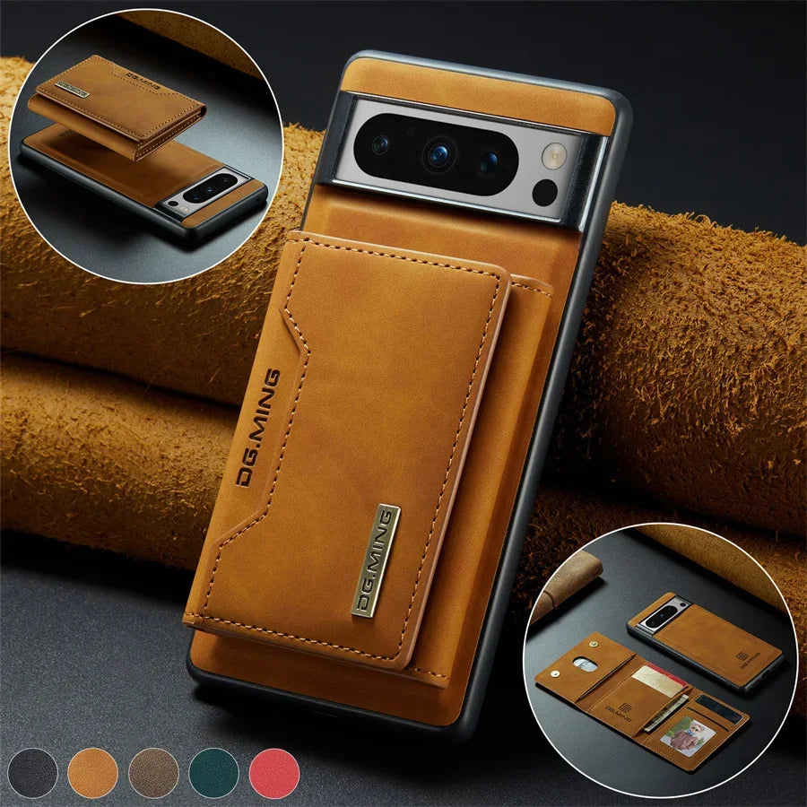 Luxury Magnetic Leather Wallet Case for Google Pixel 9 Pro 8 7 7A 6 6A Fold Pixel9 XL Pixel7 Kickstand Credit Card Holder Cover