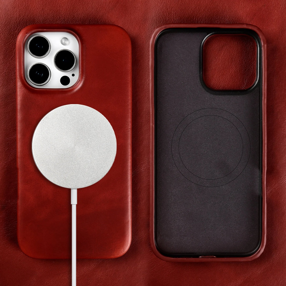 Vintage Full Wrapped Genuine Leather Case for Iphone 18 Pro Max 17 16 15 14 13 12 Business Oil Wax Magnetic Magsafe Phone Cover