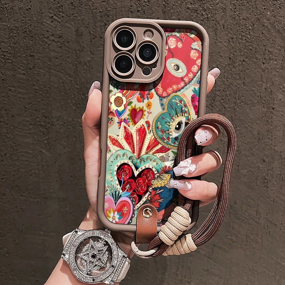 Mexican Folk Customs Silicone Phone Case For iPhone 17 16 17 Pro 15 14 13 12 11 Pro Max 16E 7 8 Plus XR XS With Lanyard Cover