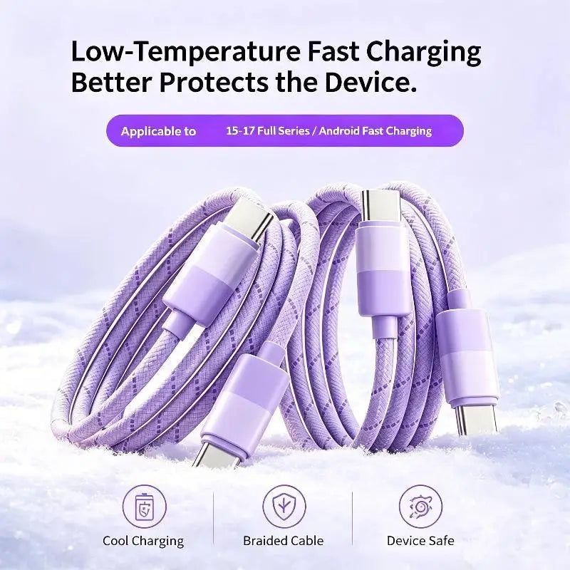 60W PD Fast Charging Cable For 15/16/17 USB Type C To C Quick Charger Cord Nylon Braided Charger Power Wire