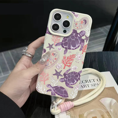Wrist Strap Case For iPhone 18 13 14 Pro Max Cases iPhone 11 12 17 ProMax 13 15 Plus Coastal Sea Turtle With Lanyard Cover