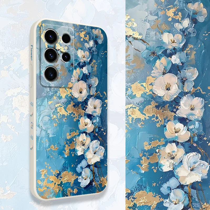 Gold Leaf Flower Phone Case For Samsung Galaxy S25 FE S24 S23 S22 S21 S20 S10 S10E Ultra Plus FE Note 20 Ultra Plus Cover