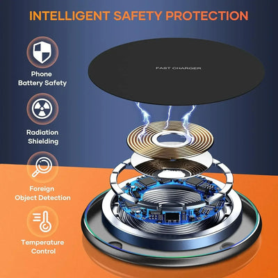 15W Desktop LED Wireless Charger Pad Phone Holder For iPhone 17 16 15 14 13 Pro Max Samsung Xiaomi Induction Fast Charging Stand