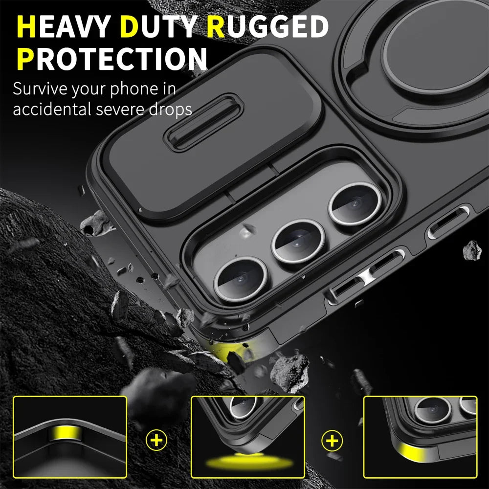 Case For Samsung Galaxy S26 S25 S24 S23 S22 S21 Ultra Plus S25 Edge S25FE S24FE Slide Camera Protect Magnetic holder Armor Cover