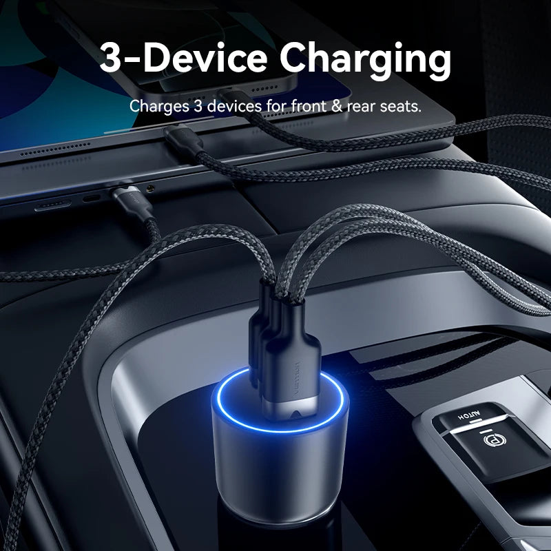 Vention 130W Car Charger USB Type C QC 4.0 PPS PD 30W Fast Charging USB C Car Phone Charger for iPhone 16 15 Pro Samsung Macbook