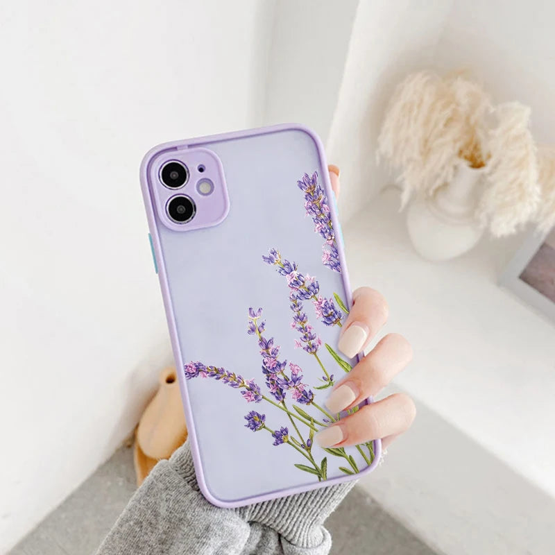 Painted Flower Phone Case For iPhone 15 13 14 12 11 Pro Max Mini 7 8 Plus SE Mini Shockproof Matte Hard Back Cover Shell Fundas