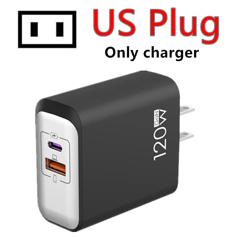 120W GaN USB C QC 3.0 Fast Charger Quick Charging PD Charger EU US UK Wall Power Adapter For iPhone Samsung Xiaomi Huawei iPad﻿﻿