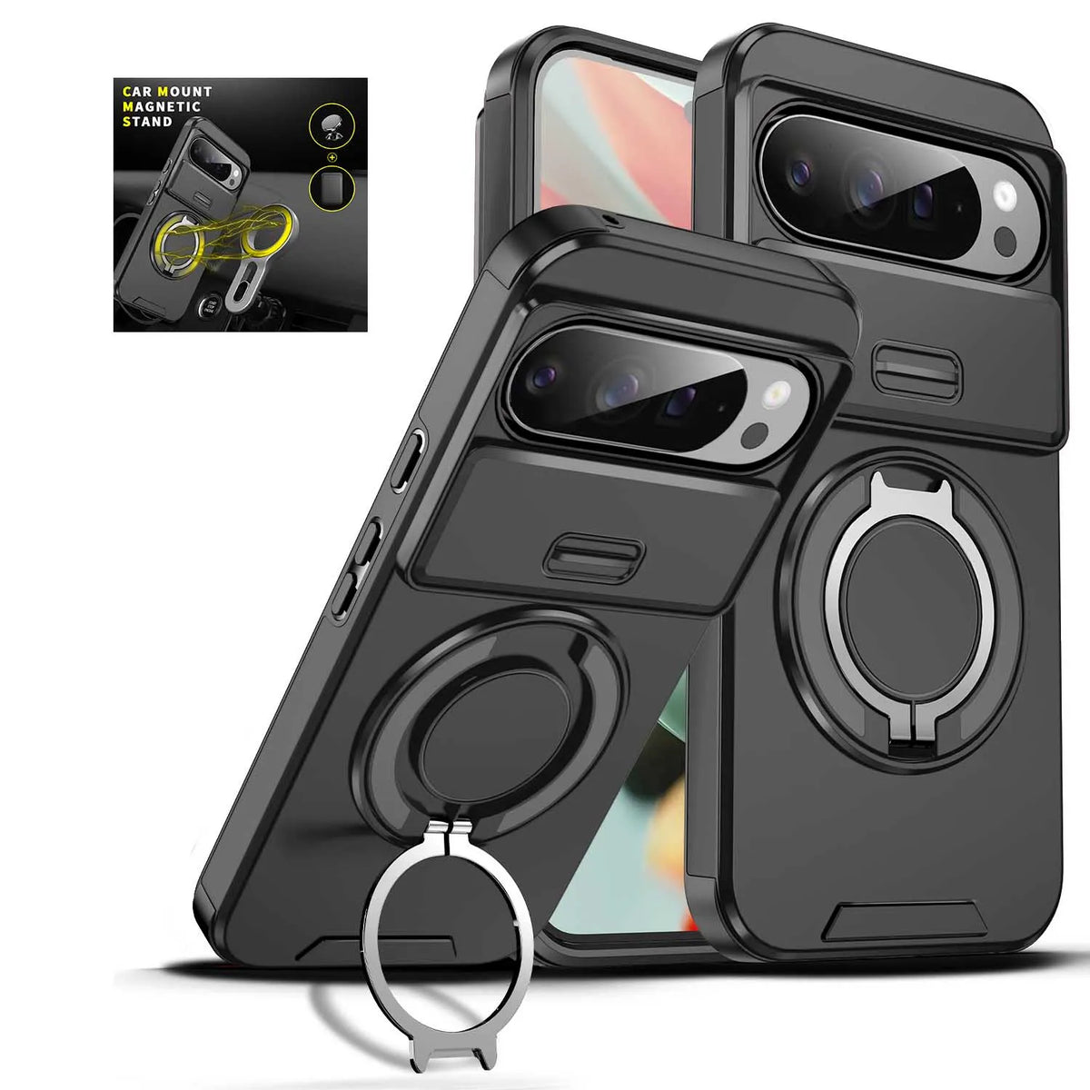 For Google Pixel 10 9 Pro XL Magnetic Bracket Phone Case For Google Pixel 10 9 8 7 Pro 9A 8A Sliding Window Anti Fall Phone Case