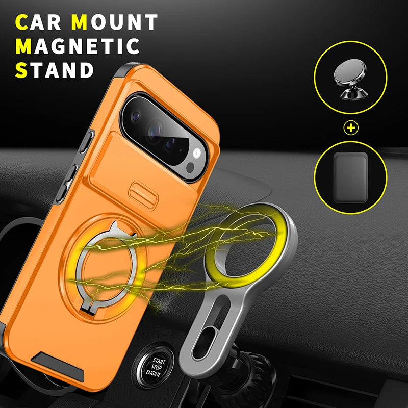 Armor Magnetic Ring Bracket Case For Google Pixel 11 10 9 Pro XL 10Pro For Pixel 9A 8A 7 Pixel 10 11 Pro Slide Lens Protect Case