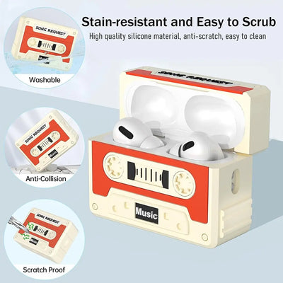 Cassette Tape Case for Airpods Pro 3 New Silicone Headphone Case Cover For Airpods Pro 3 Earbuds Case with Keychain&Cleaning Kit