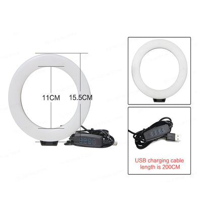 6 Inch Mini LED Selfie Ring Light Desktop Video Lamp With Tripod Stand USB Plug For YouTuber Live Vlog Makeup Studio