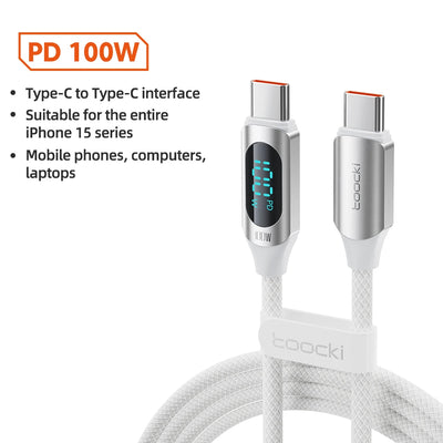 Toocki Type C to Type C Cable 100W PD Fast Charging Charger USB C to USB C Display Cable For iPhone Samsung Huawei OPPO ViVO