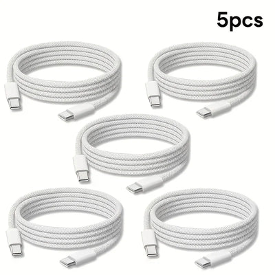 5 Sets 3.3FT/1M Fast Chargers Kit with 60W Dual Port USB-C Charging Blocks And USB-C to C Braided Data Cables for iPhone 16/15 Series iPad Pro/iAir & Android Phones