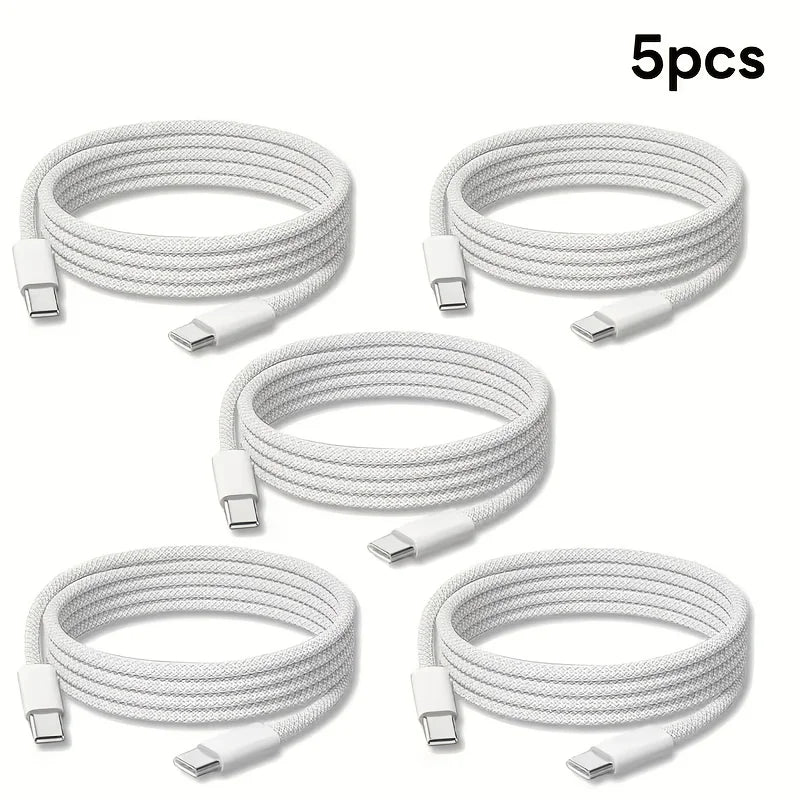 5 Sets 3.3FT/1M Fast Chargers Kit with 60W Dual Port USB-C Charging Blocks And USB-C to C Braided Data Cables for iPhone 16/15 Series iPad Pro/iAir & Android Phones