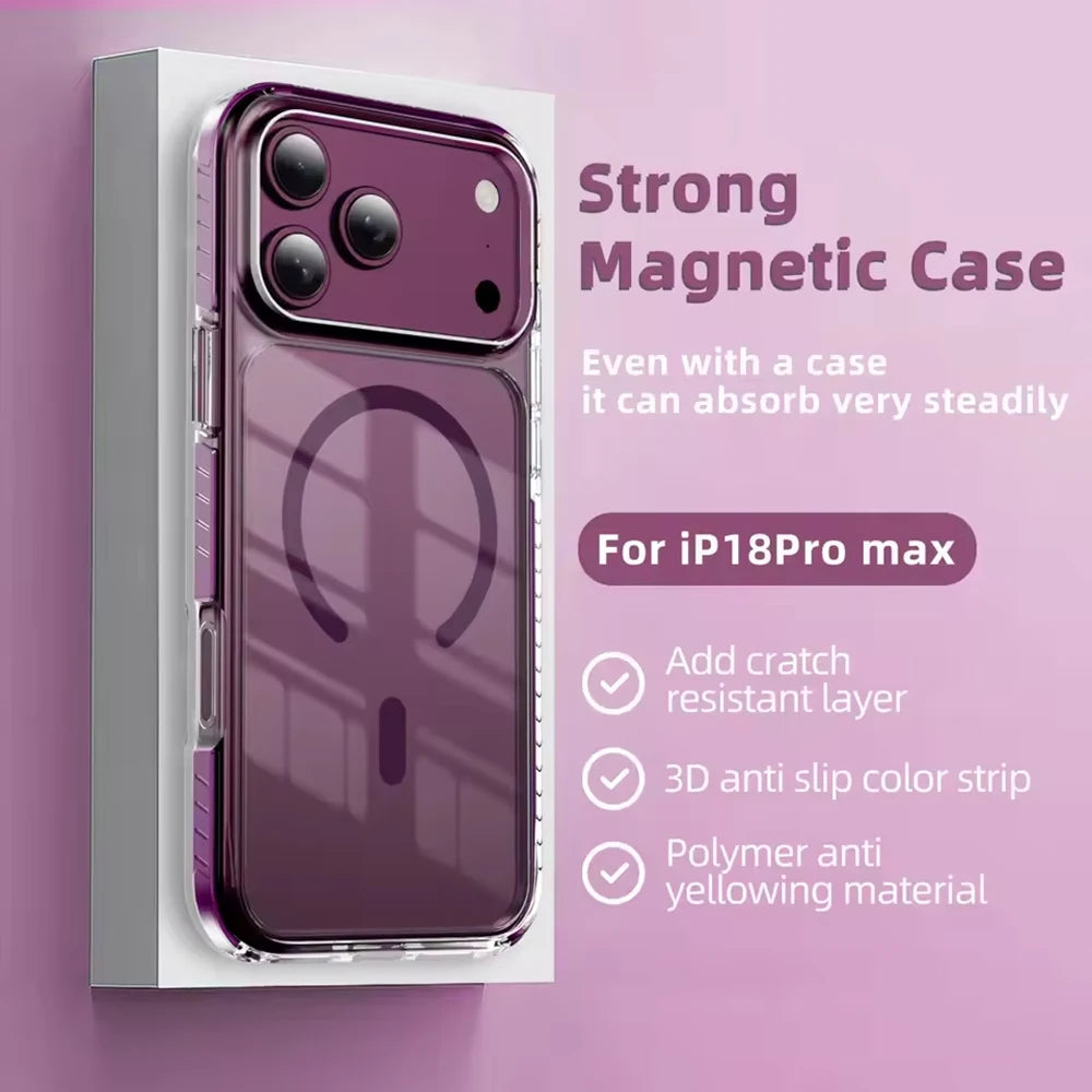 Luxury Clear for Magsafe Magnetic Case For iPhone 18 17 Pro Max 18pro 17pro Coque Wireless Charging Candy Frame Shockproof Cover