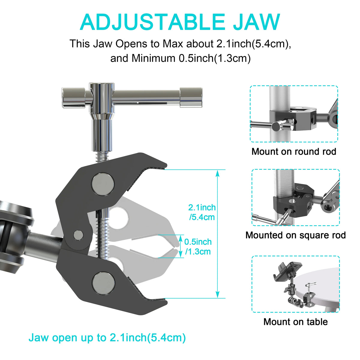 Phone Holder with Super Clamp for Treadmill/Spin Bike/Stroller/Wheelchair/Golf Cart/Poles/Music Stand/Stationary Bike/Handlebar