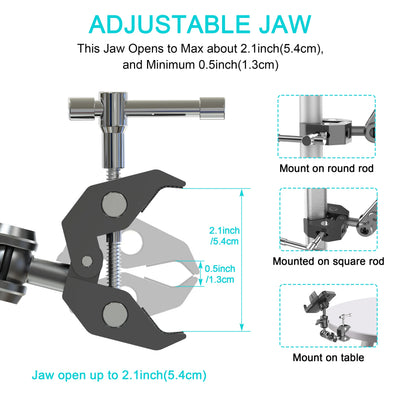 Phone Holder with Super Clamp for Treadmill/Spin Bike/Stroller/Wheelchair/Golf Cart/Poles/Music Stand/Stationary Bike/Handlebar