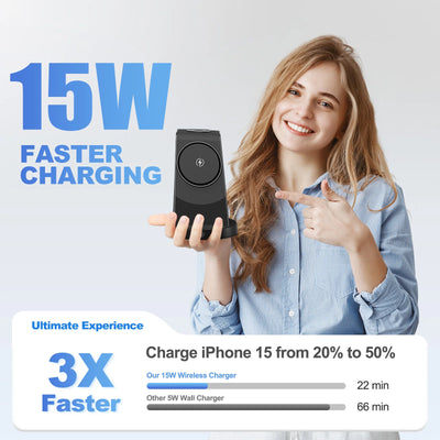3 in 1 Wireless Charger Desktop Foldable 15W Fast Charging Stand For iPhone 17 16 15 14 13 12 11 X 8 Apple Watch Airpods