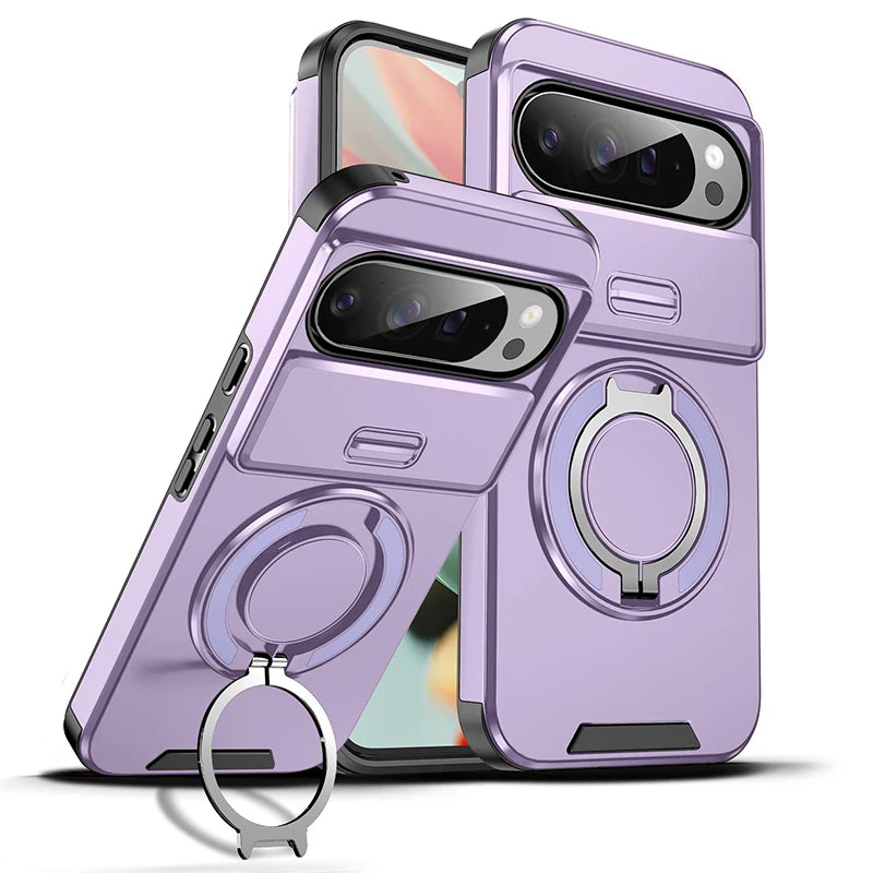 Armor Magnetic Ring Bracket Case For Google Pixel 11 10 9 Pro XL 10Pro For Pixel 9A 8A 7 Pixel 10 11 Pro Slide Lens Protect Case