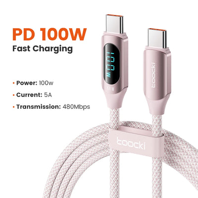 Toocki Type C to Type C Cable 100W PD Fast Charging Charger USB C to USB C Display Cable For iPhone Samsung Huawei OPPO ViVO