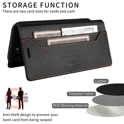 Leather Magnetic Flip Case for iPhone 16 17 15 14 13 12 11 Pro Max 17E 16E Air XR XS Max 7 8 Plus SE 2022 Wallet Slot Phone Case